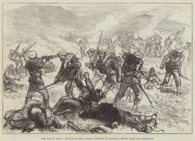 De Oorlog in Spanje, Aanval op de Carlist Positie van Santiago Mendi, nabij San Sebastian door Sir John Charles Robinson